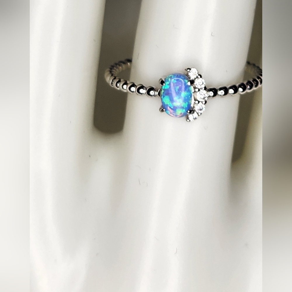Sz.9 Dainty Blue Opal Rope Band S925 Ring